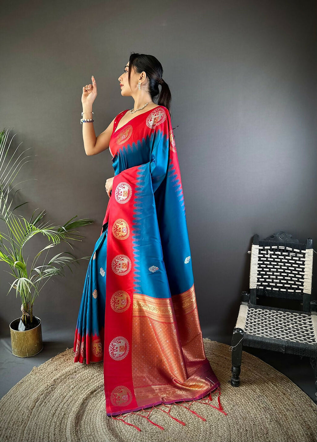 Red Butti Banarasi Soft Silk Saree with Unstitched Blouse