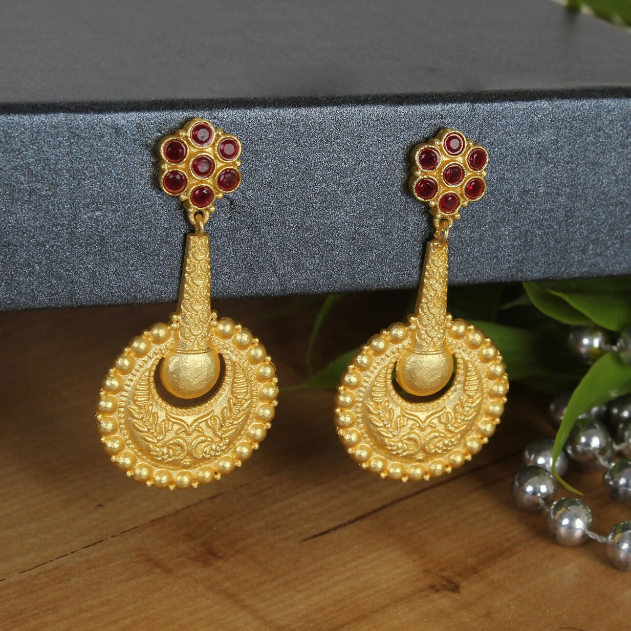 Elegant Matte Gold Brass Earrings with Intricate Texture
