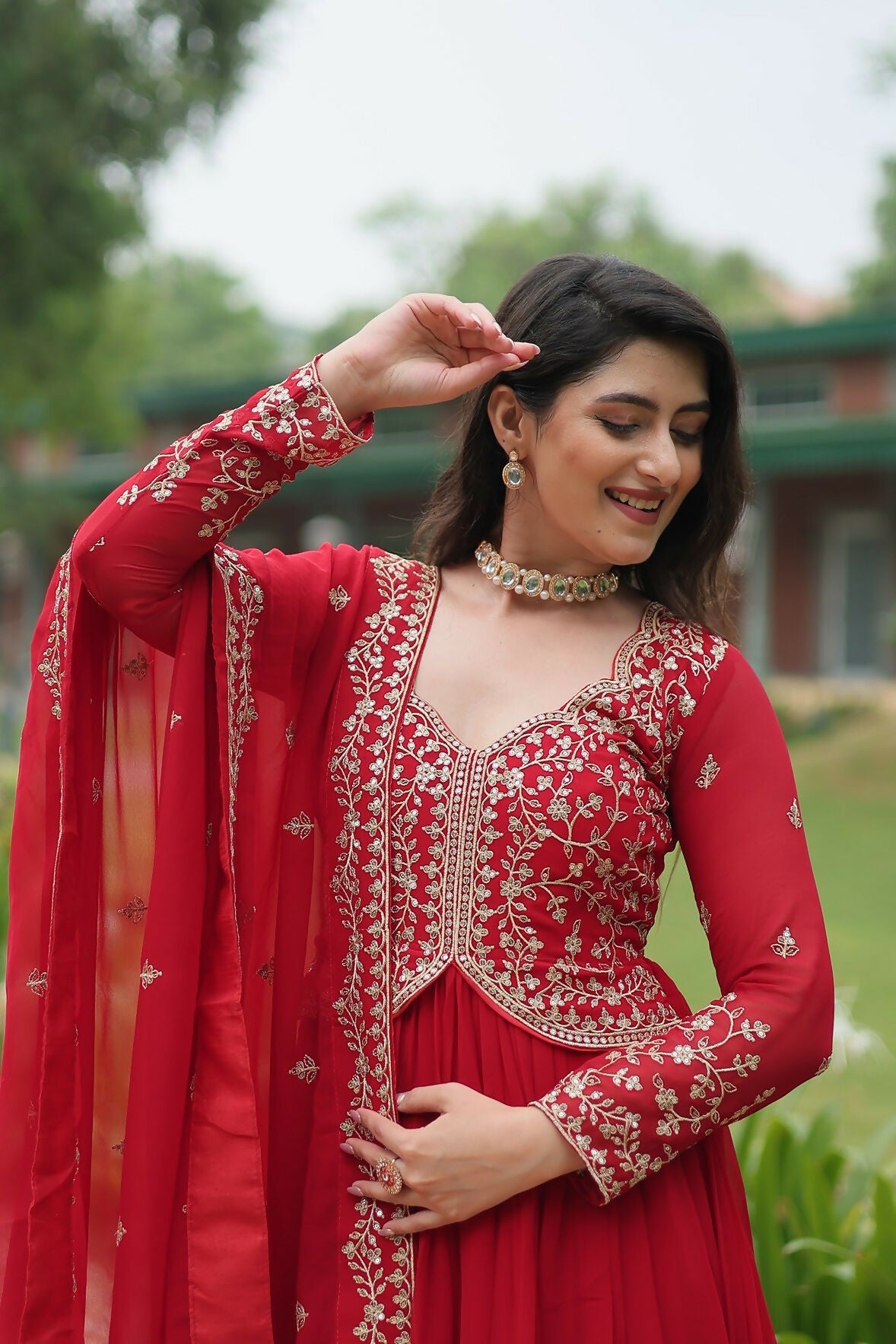 Red Georgette Sequence Embroidery Kurta Set