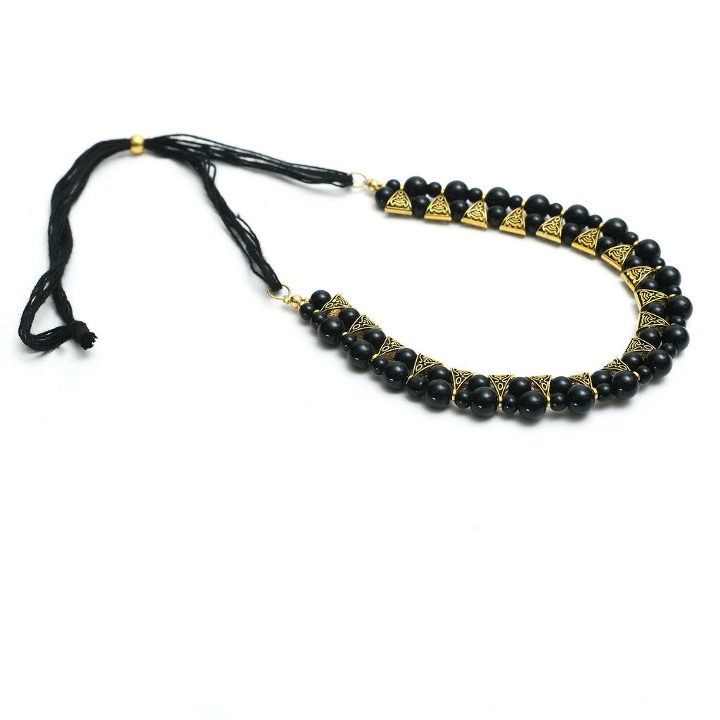 Gold-Polished Pearl Work Choker Necklace in Black and Gold