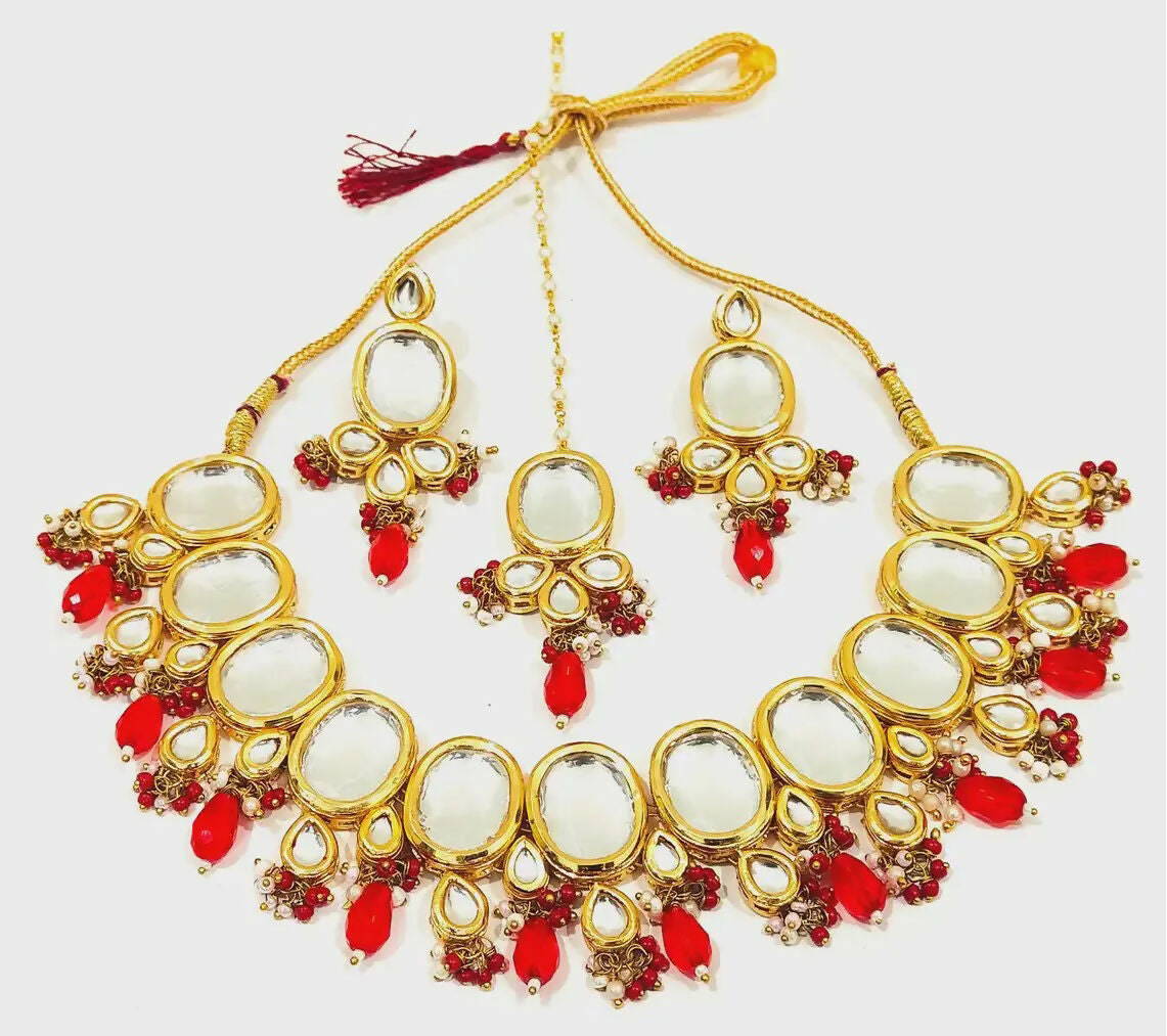 Traditional gold plated Kundan stone studded necklace set for women