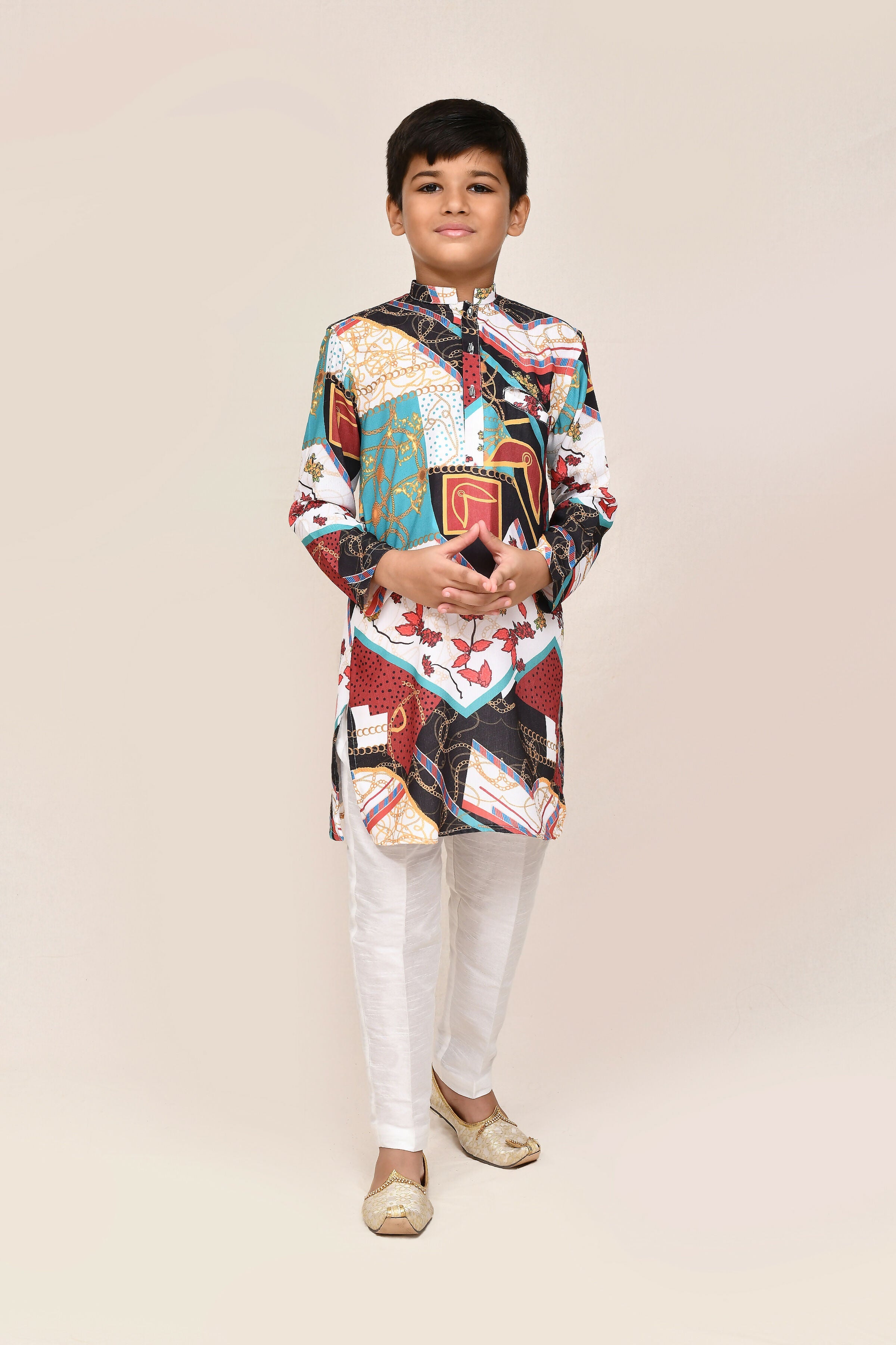 Men's Multicolor Abstract Print Cotton Silk Kurta with Pants