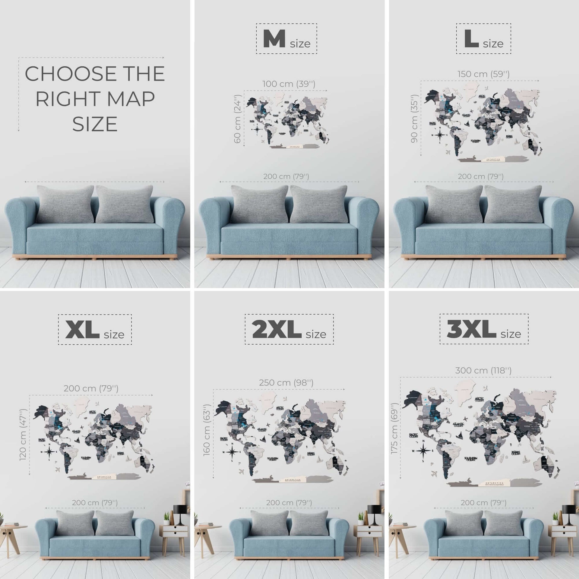 3D Wooden World Map Wall Art Set with Photo Frames and Pins