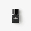 A 1.6 OZ bottle of Mr. Burberry Eau de Parfum featuring a black weighted cap and iconic trench coat-inspired design.