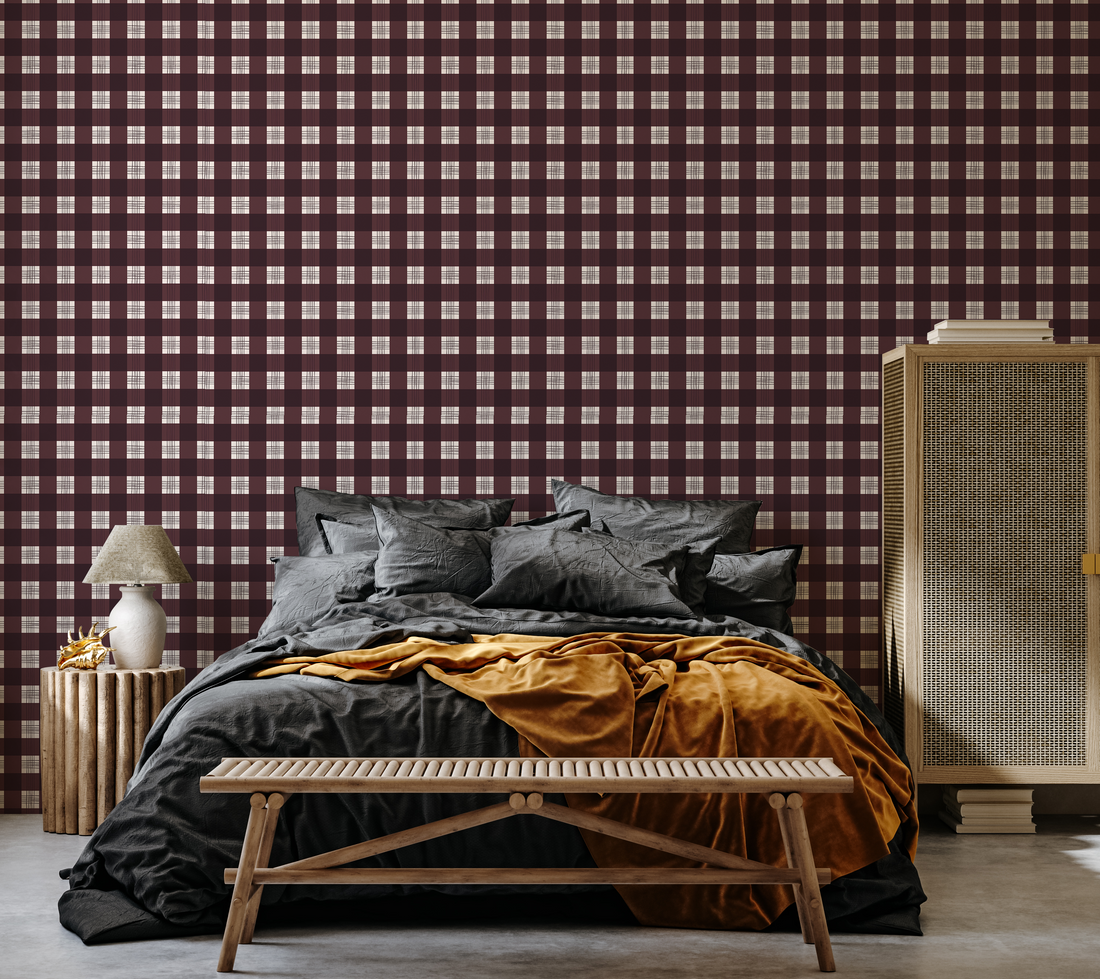 Declan Plaid Removable Wallpaper in Charcoal and Off-White