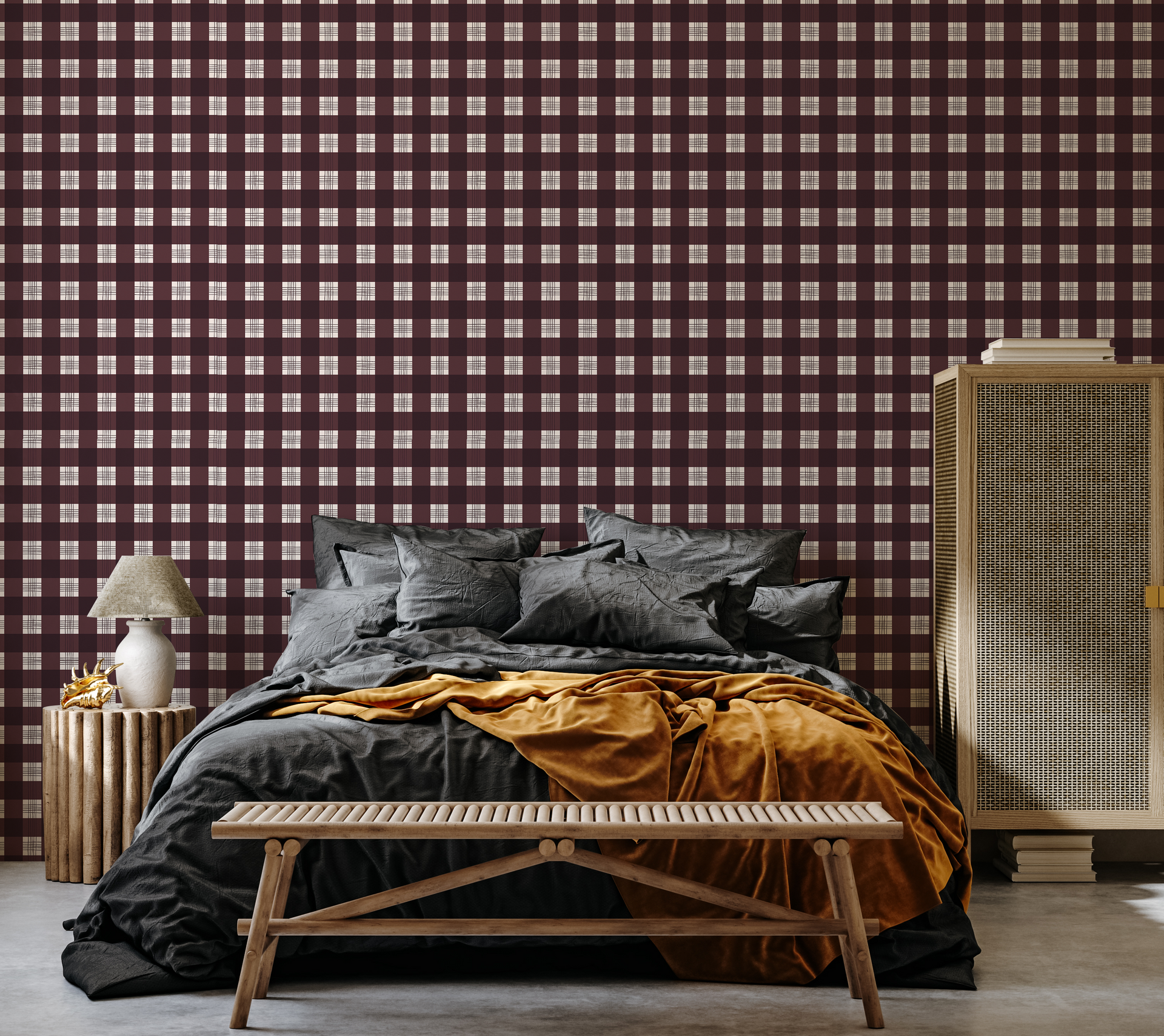 Declan Plaid Removable Wallpaper in Charcoal and Off-White