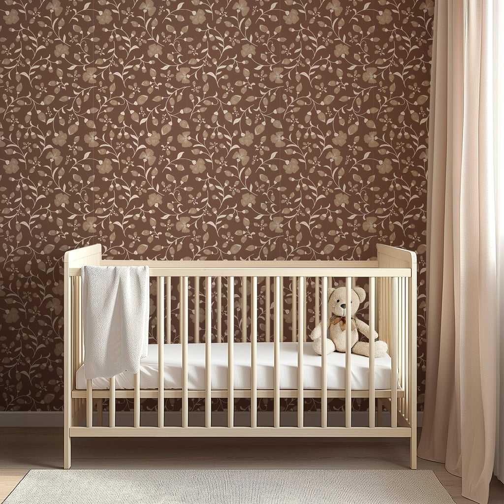 Avie Floral Wallpaper in Mauve and Charcoal Minimalist Design