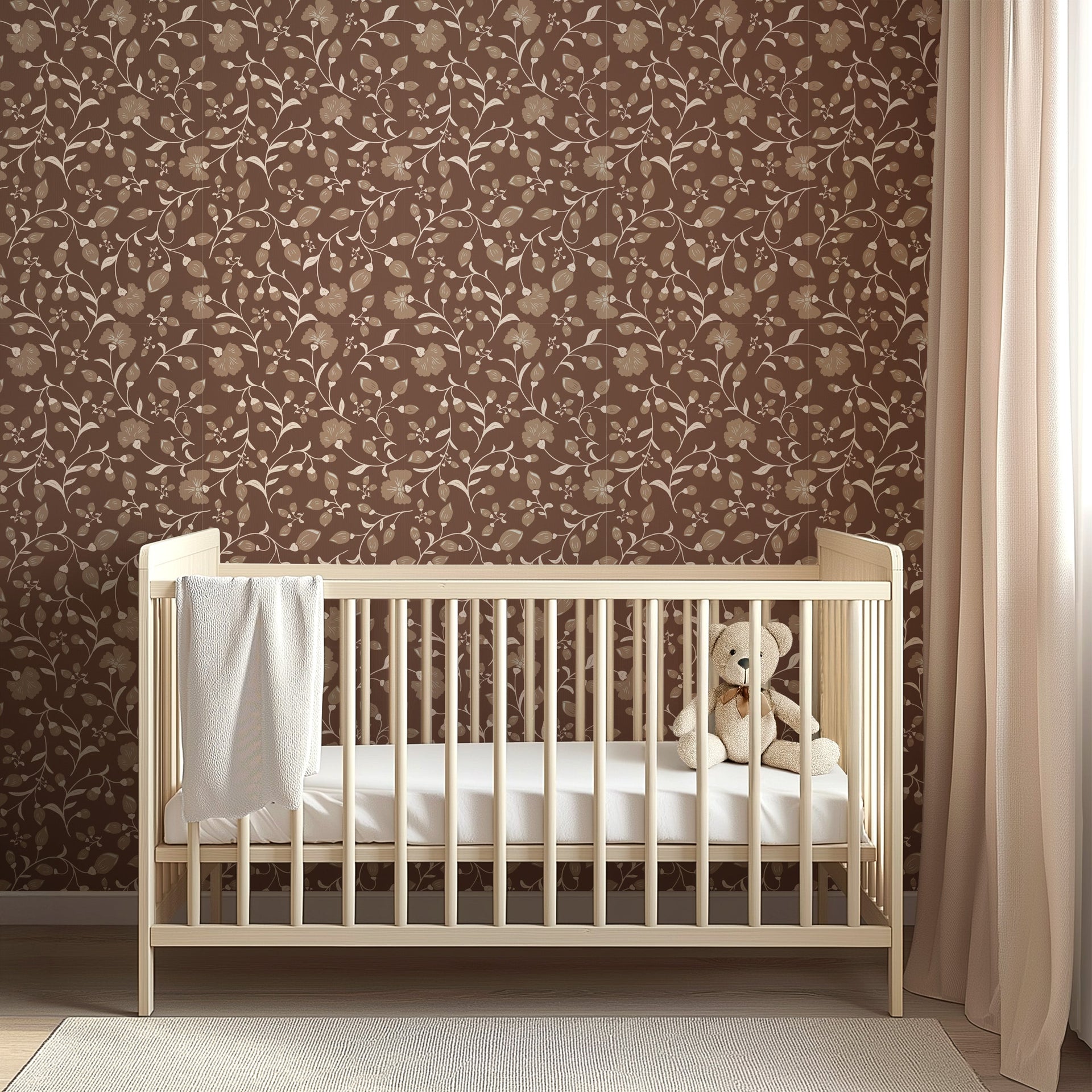 Avie Floral Wallpaper in Mauve and Charcoal Minimalist Design