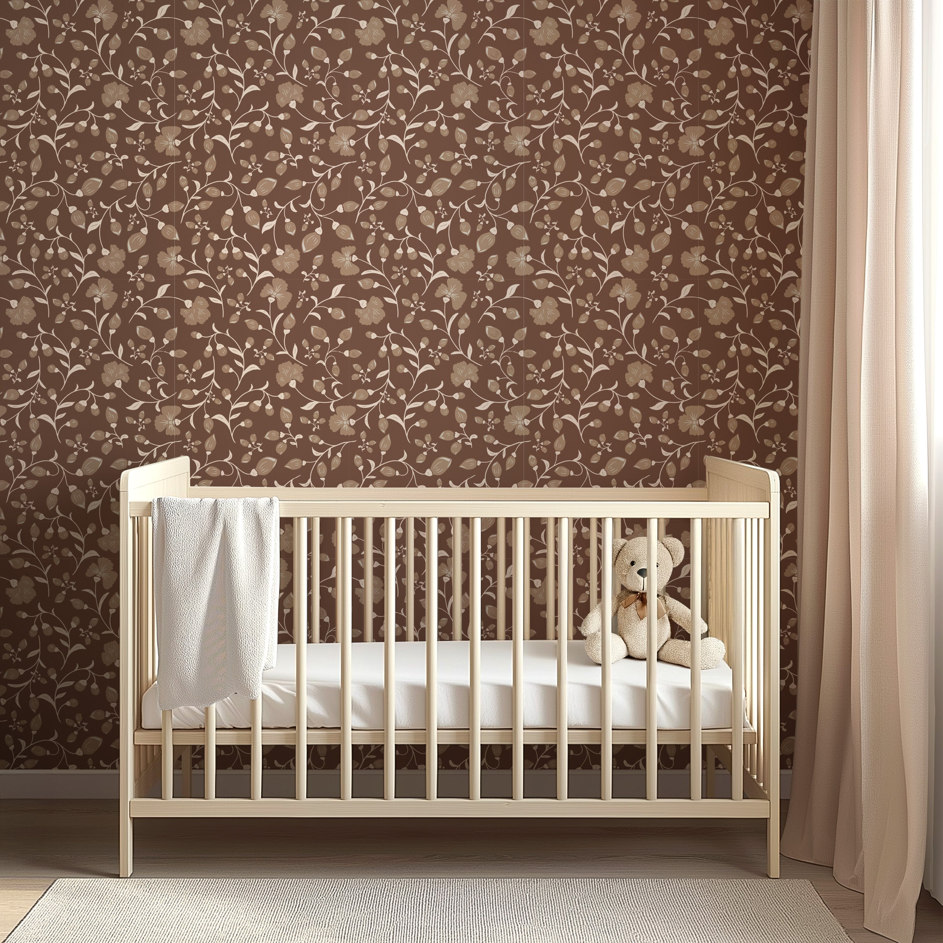 Avie Floral Wallpaper in Mauve and Charcoal Minimalist Design