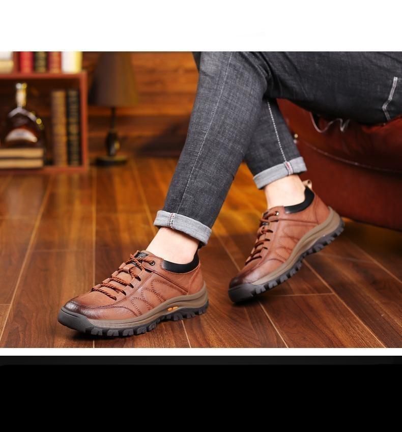 Mens Black Leather Platform Lace-Up Casual Business Dress Shoes