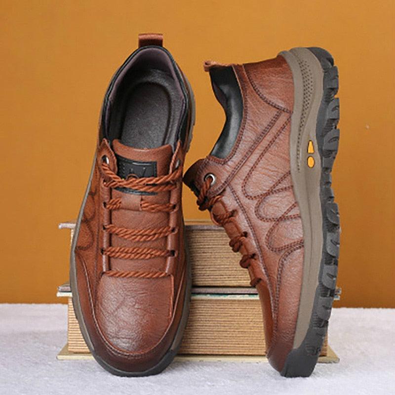 Mens Black Leather Platform Lace-Up Casual Business Dress Shoes