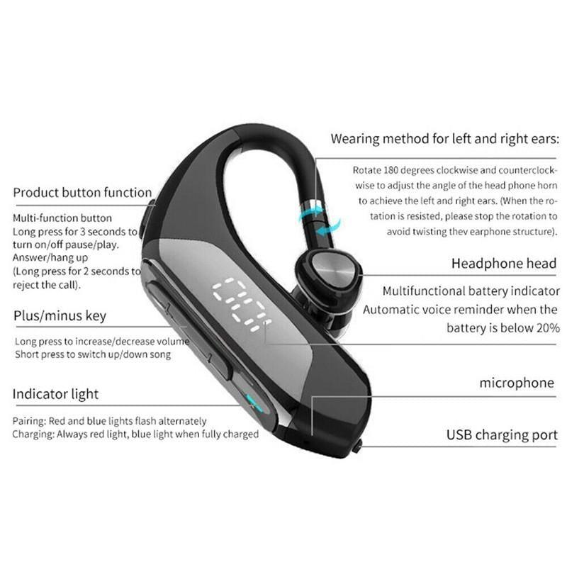 Bluetooth 5.0 Wireless Business Headset with LED Power Display