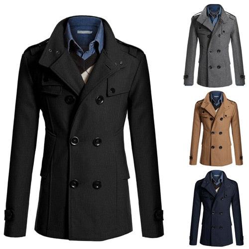 Classic Men's Black Trench Coat Lightweight Cotton Winter Jacket
