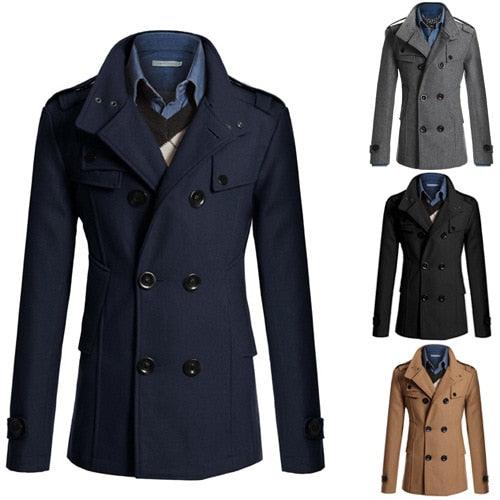 Classic Men's Black Trench Coat Lightweight Cotton Winter Jacket