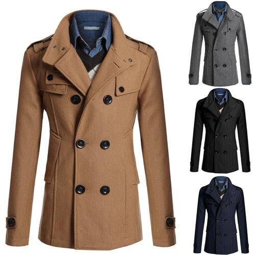 Classic Men's Black Trench Coat Lightweight Cotton Winter Jacket