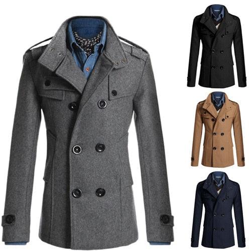 Classic Men's Black Trench Coat Lightweight Cotton Winter Jacket