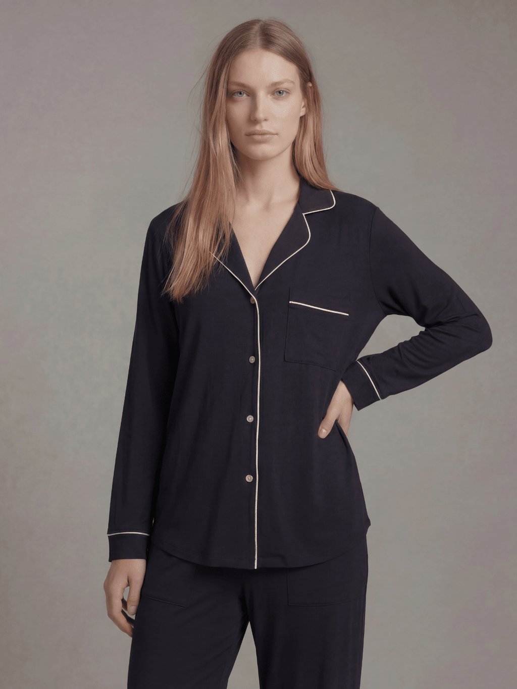 Women's Butter Soft Button Down Pajama Set in Black