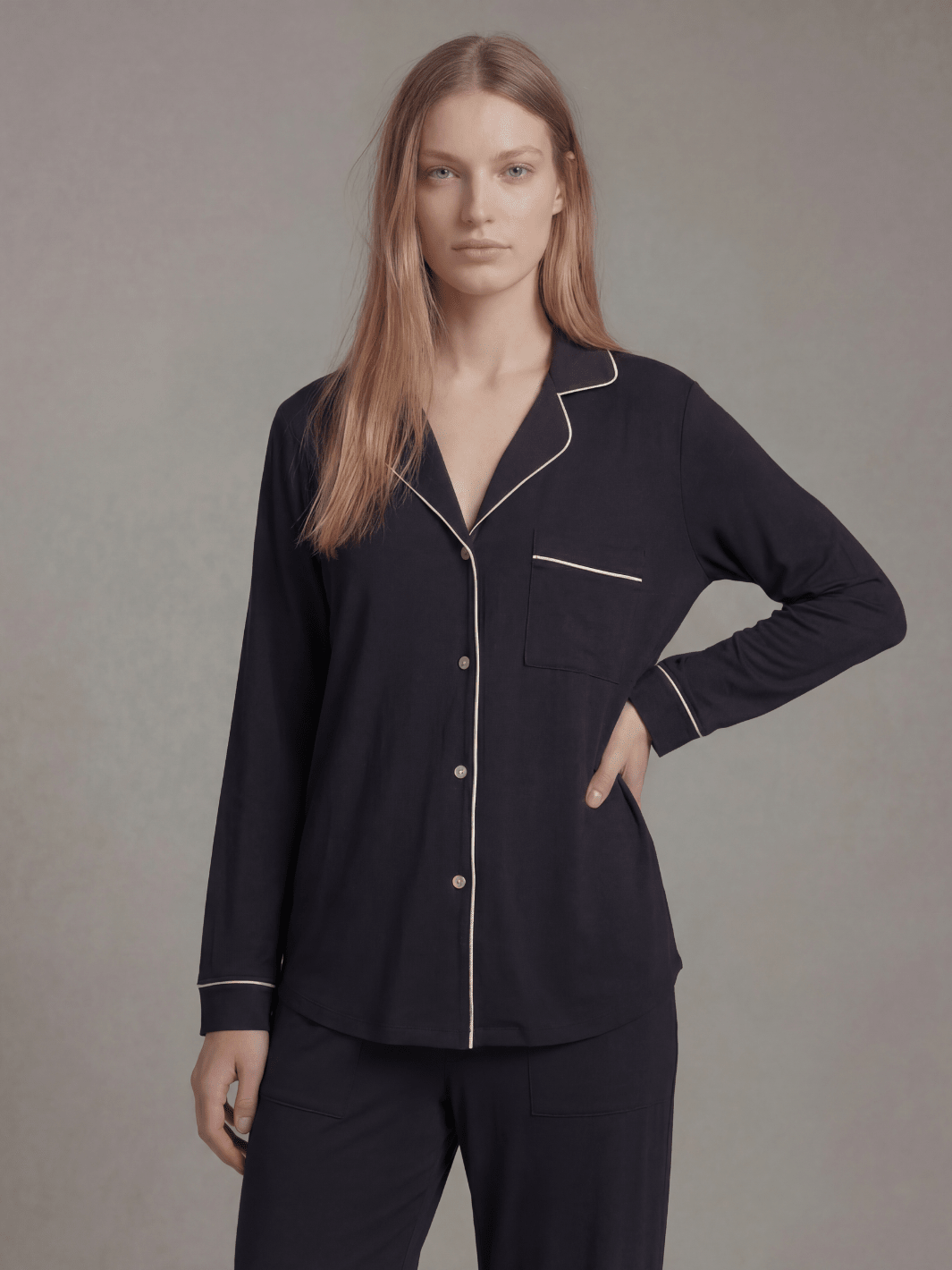 Women's Butter Soft Button Down Pajama Set in Black
