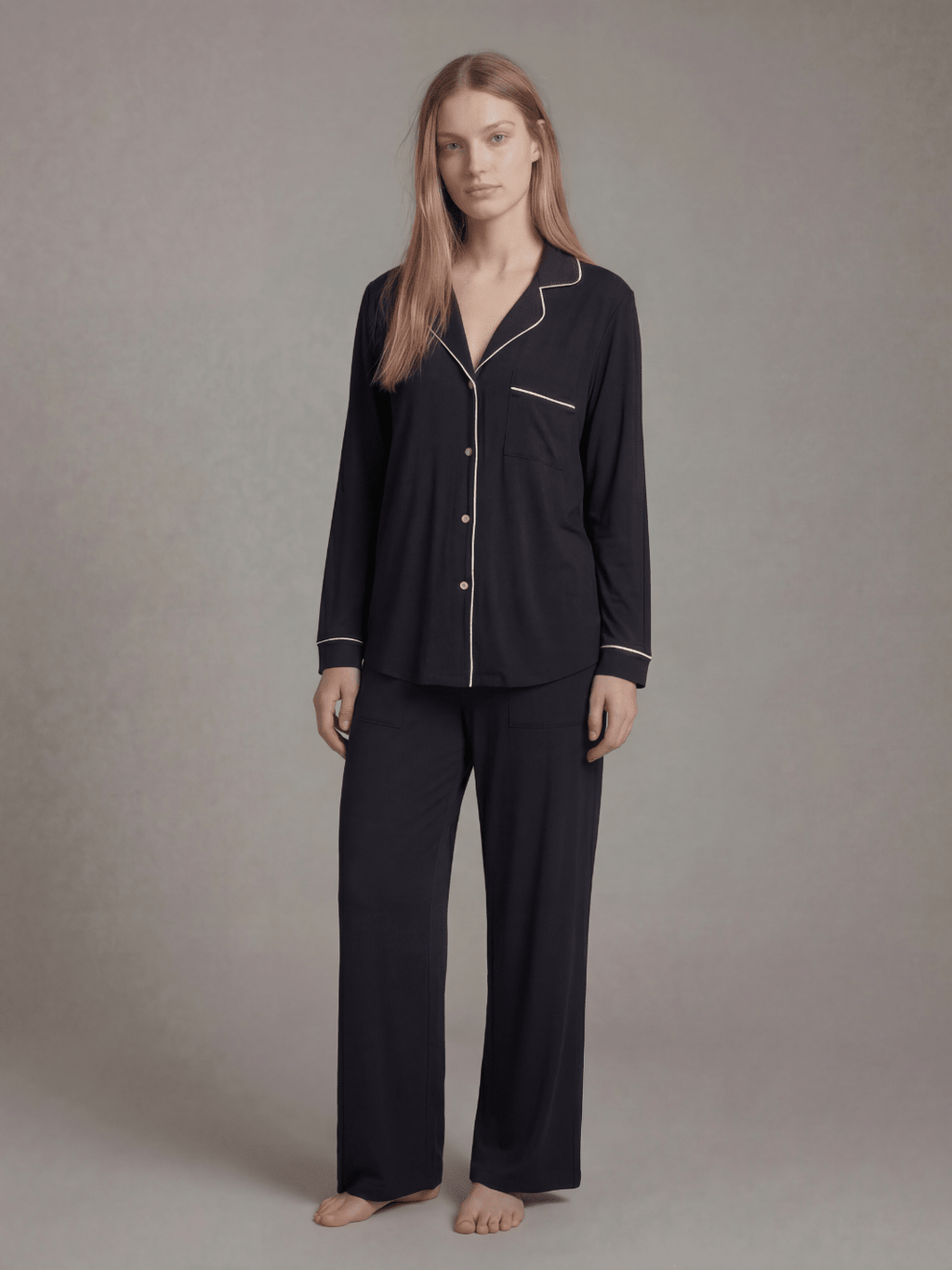 Women's Butter Soft Button Down Pajama Set in Black