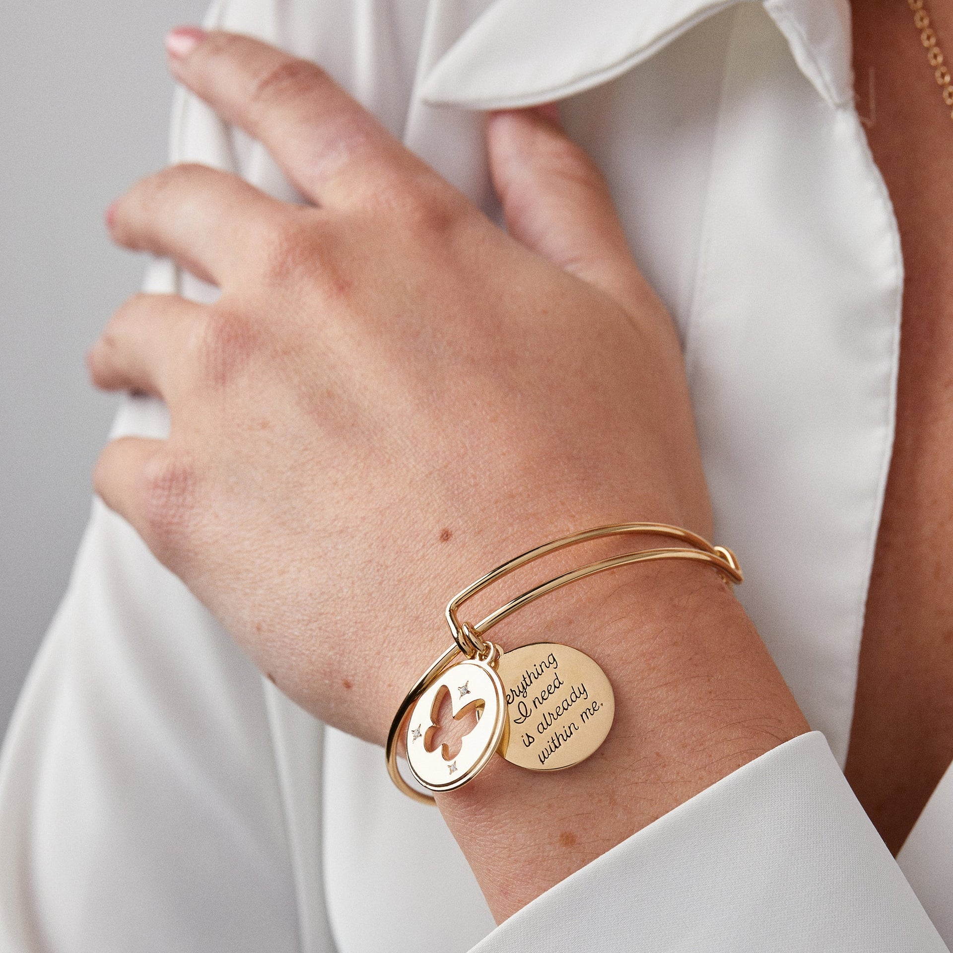 Hidden Message Butterfly Affirmation Bangle in Gold