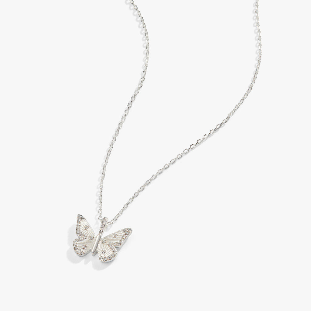 Butterfly Pendant Necklace with Crystal Accents, Adjustable Chain