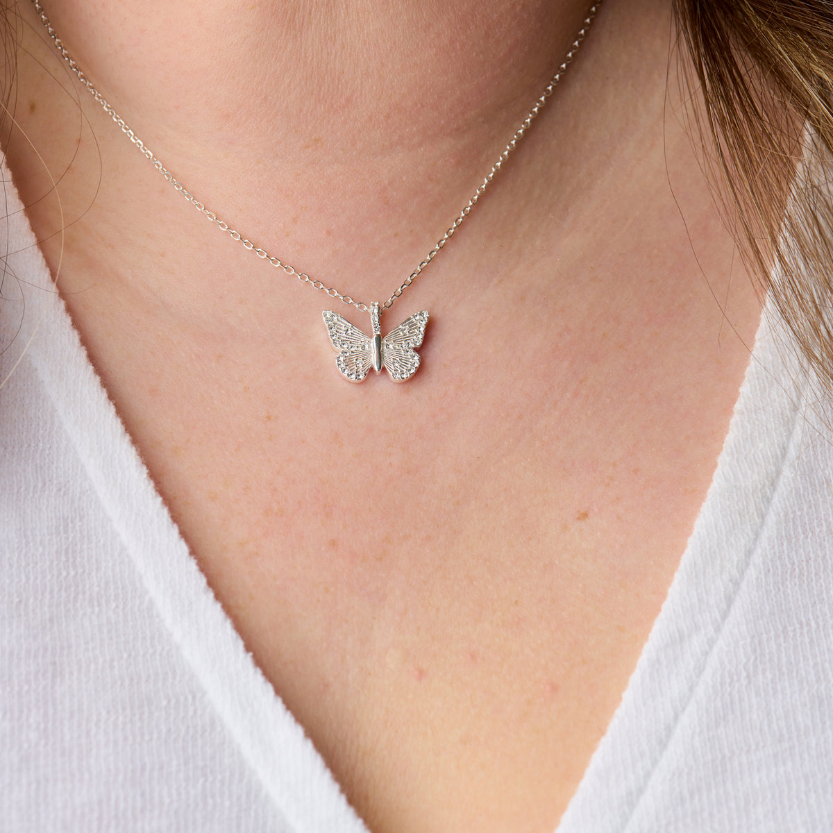 Butterfly Pendant Necklace with Crystal Accents, Adjustable Chain