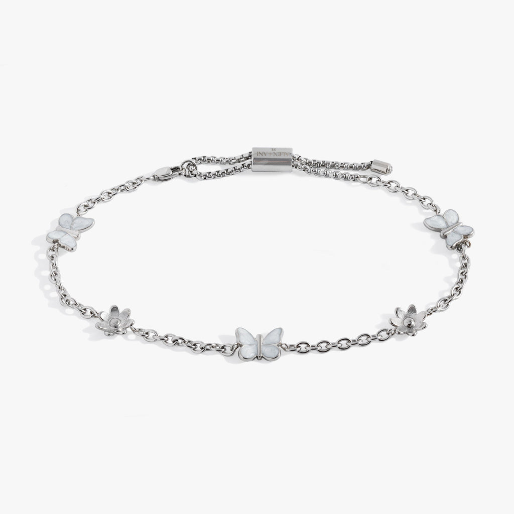 Butterfly and Flower Anklet with Enamel Charms and Slider Fit