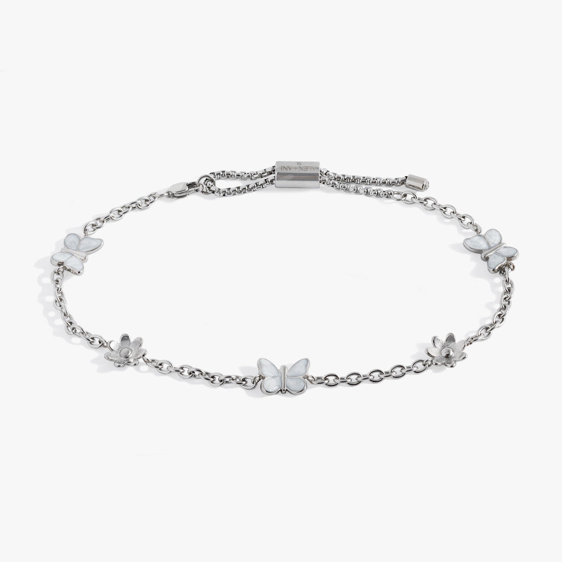 Butterfly and Flower Anklet with Enamel Charms and Slider Fit