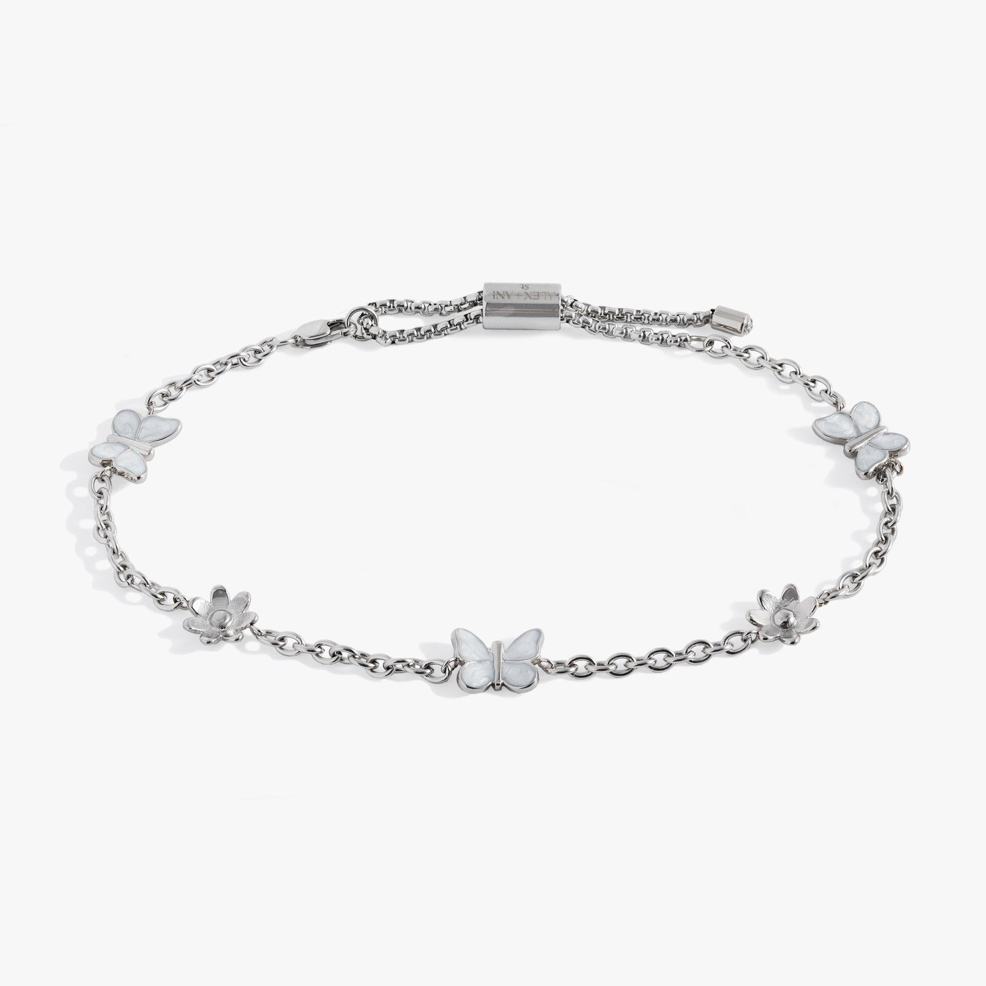 Butterfly and Flower Anklet with Enamel Charms and Slider Fit
