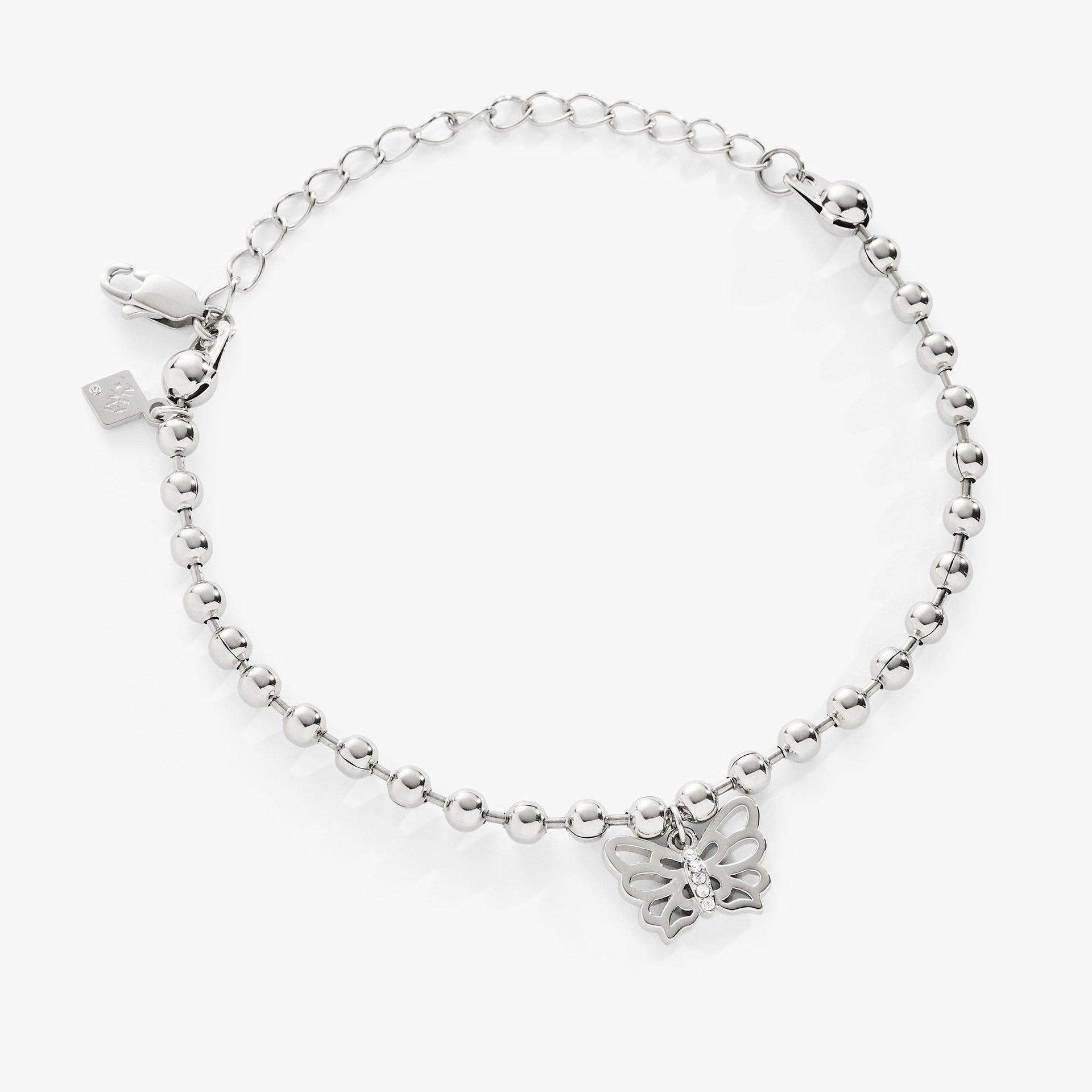 Butterfly Ball Chain Bracelet with Crystal Charm