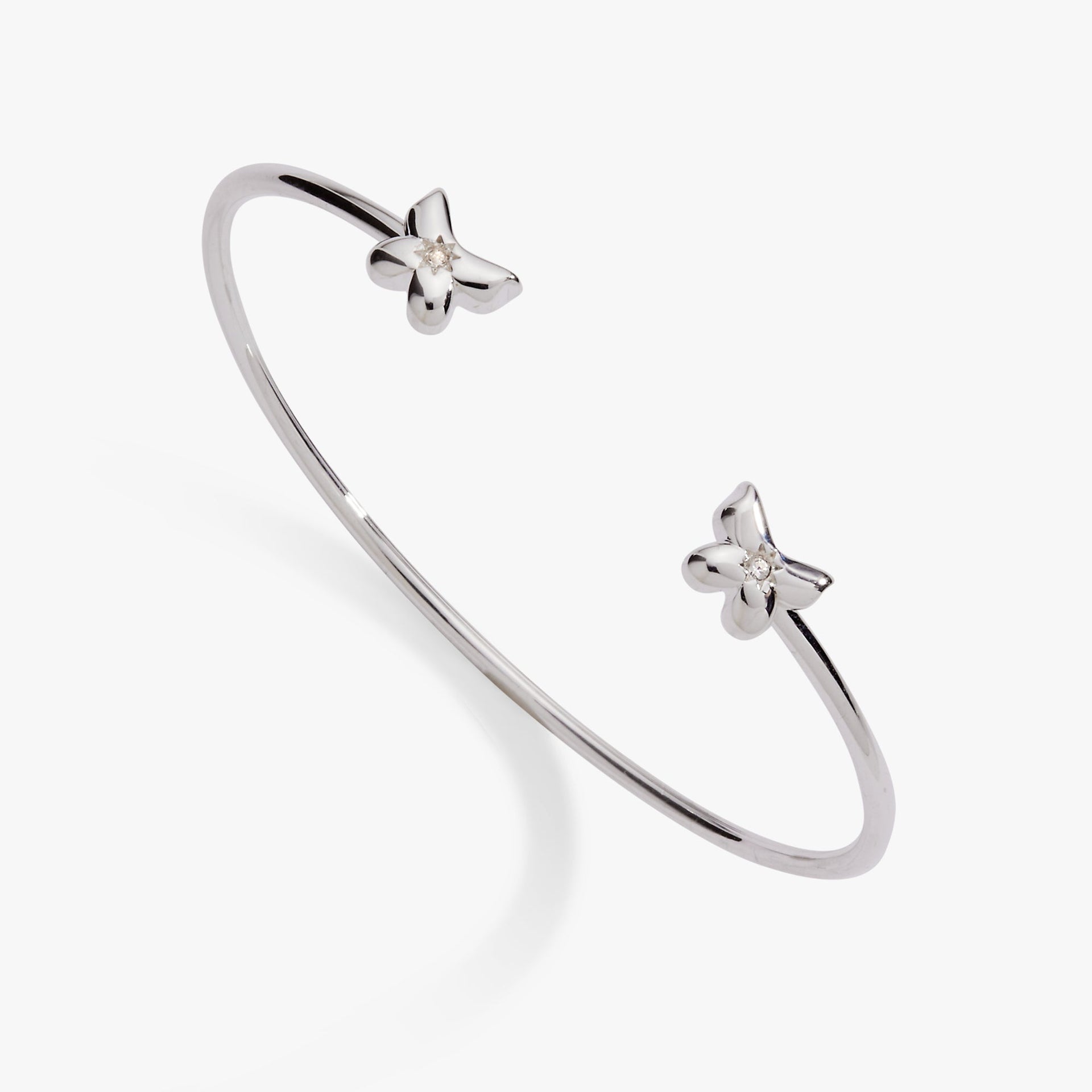 Puffy Butterfly Crystal Flex Cuff Bracelet in Silver Tone
