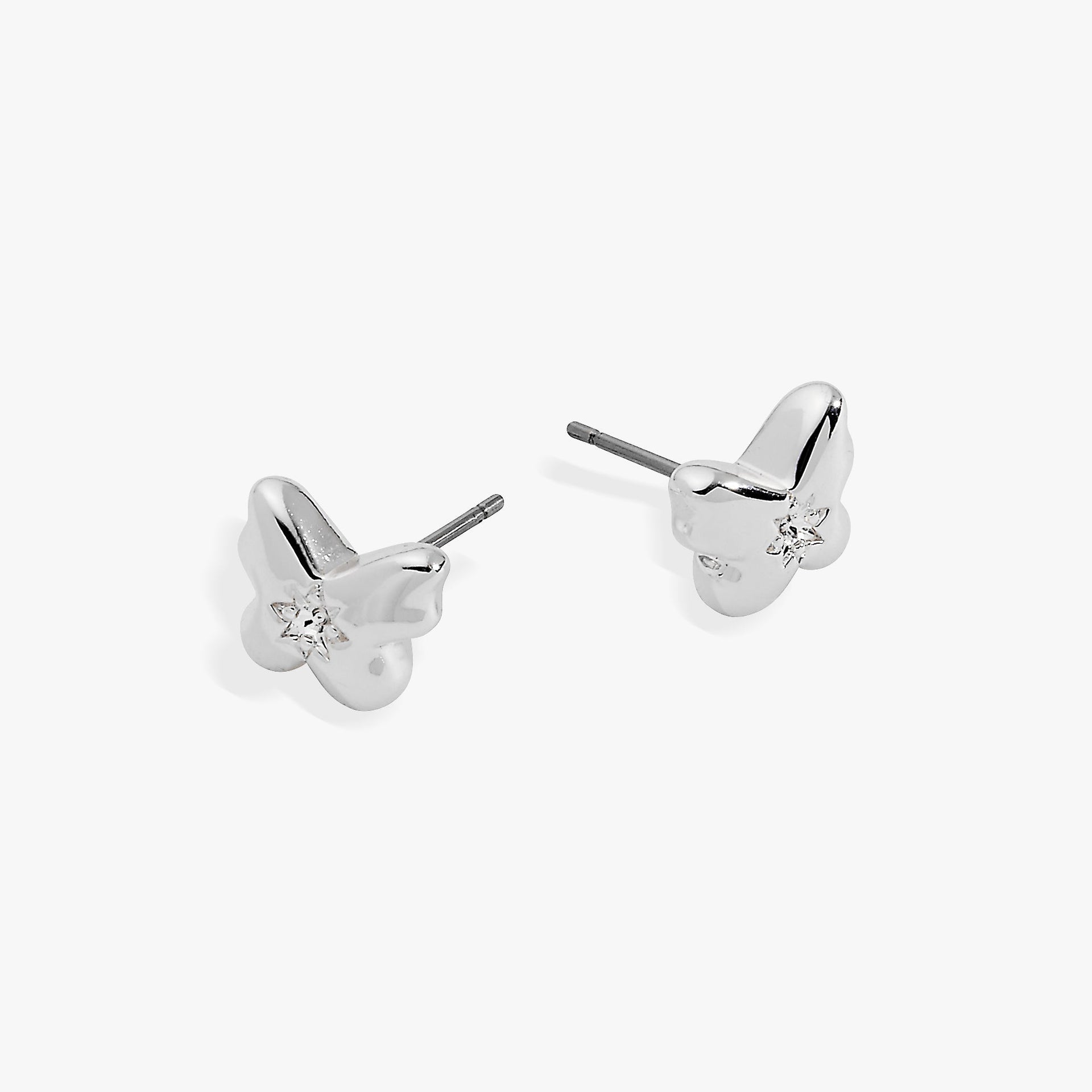 Puffy Butterfly Crystal Stud Earrings in Silver-Plated Finish