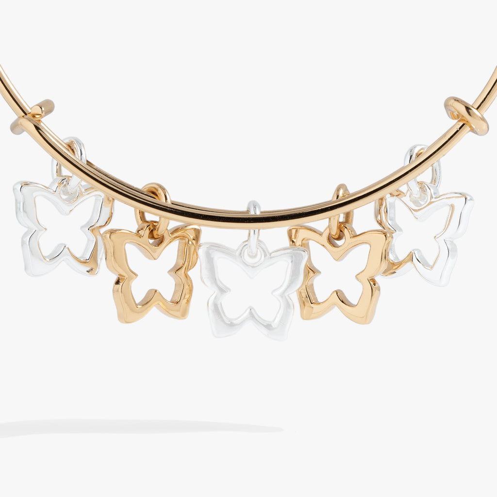 Butterfly Multi-Charm Bangle Bracelet in Gold and Silver