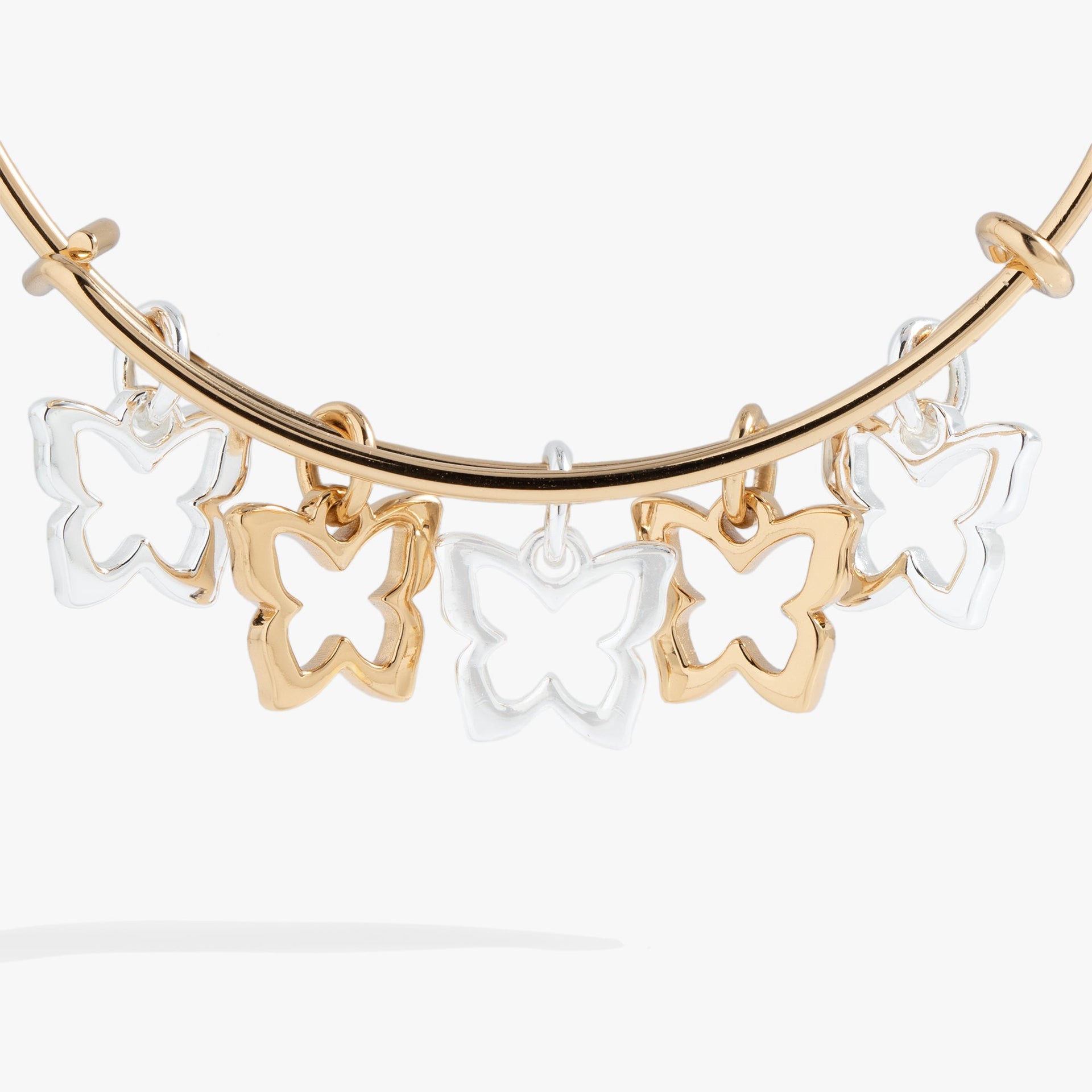 Butterfly Multi-Charm Bangle Bracelet in Gold and Silver