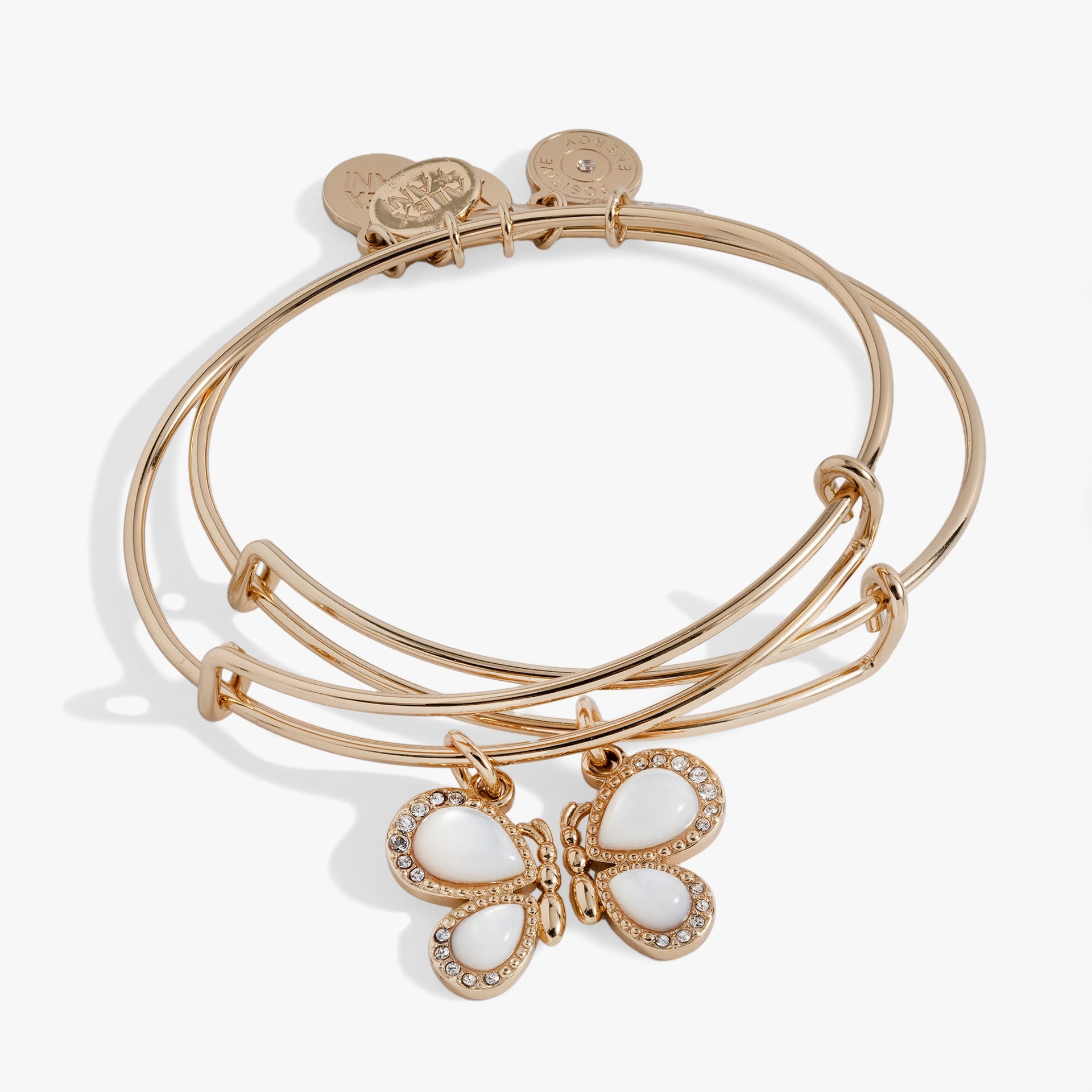 Butterfly Wings Bangle Set - Crystal & Mother of Pearl Duo