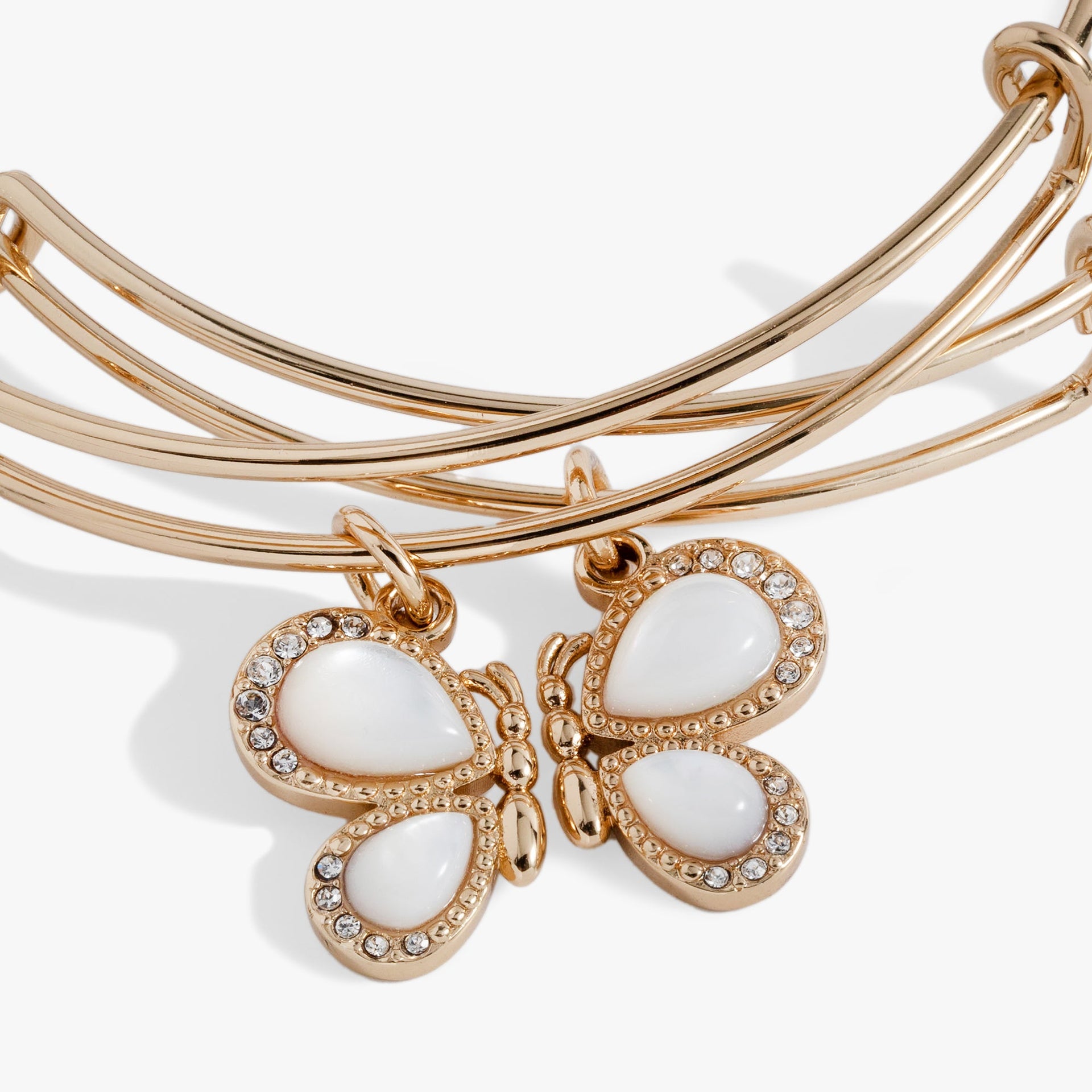 Butterfly Wings Bangle Set - Crystal & Mother of Pearl Duo