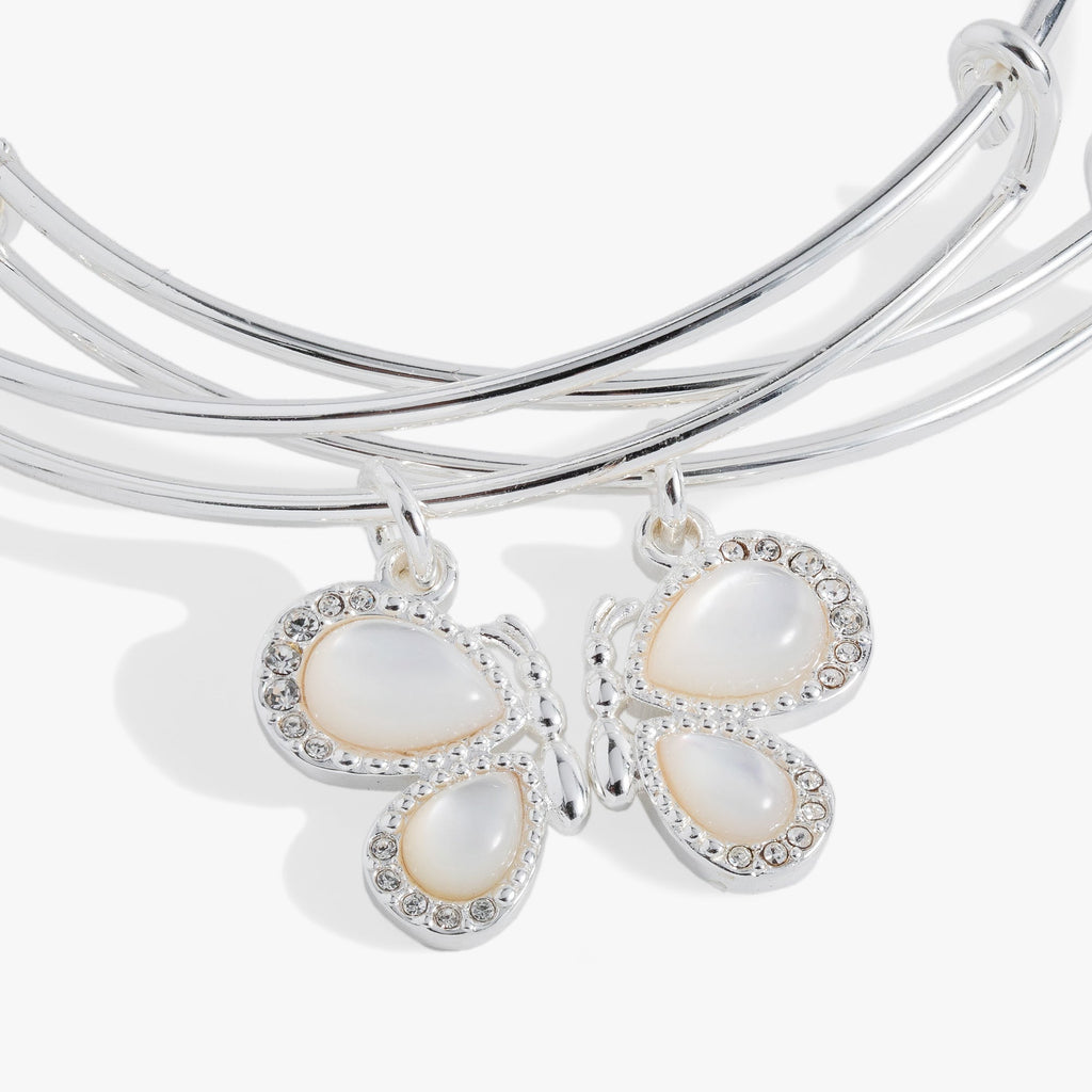 Butterfly Wings Bangle Set - Crystal & Mother of Pearl Duo