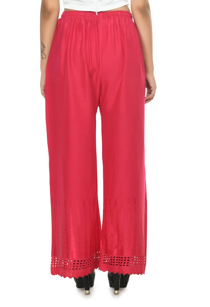 Magenta Cut Work Palazzo Pants in Rayon Cotton Blend