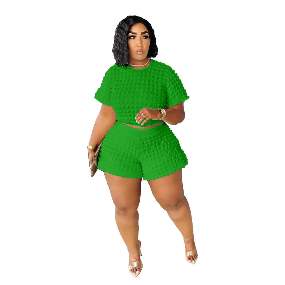 Women's Casual Bubble Texture Two-Piece Short Set for Summer - Image 13