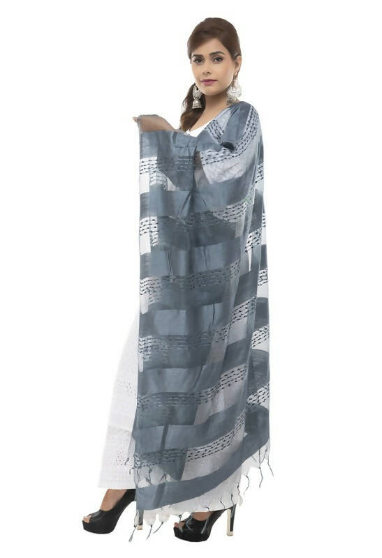 Gray Cotton Dupatta with Payal Design