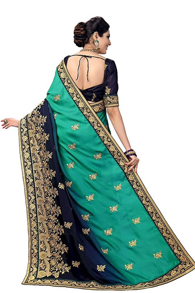 Blue Barfi Silk Saree with Heavy Lace Embroidery