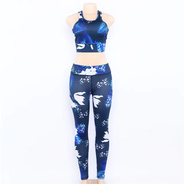Women's Floral Print Yoga Set - Bra & Leggings Outfit