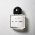 Byredo Bal d'Afrique Eau de Parfum in a minimalist clear glass bottle with a black cap and branding.