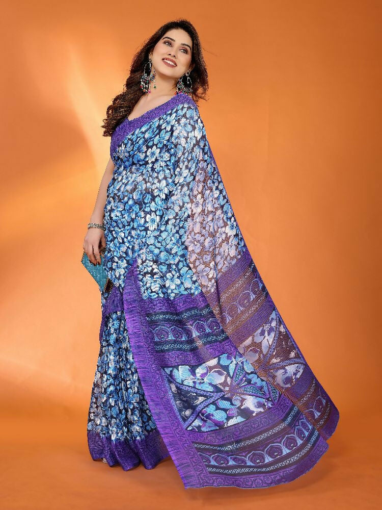 Jamun Kota Doria Printed Saree with Matching Blouse