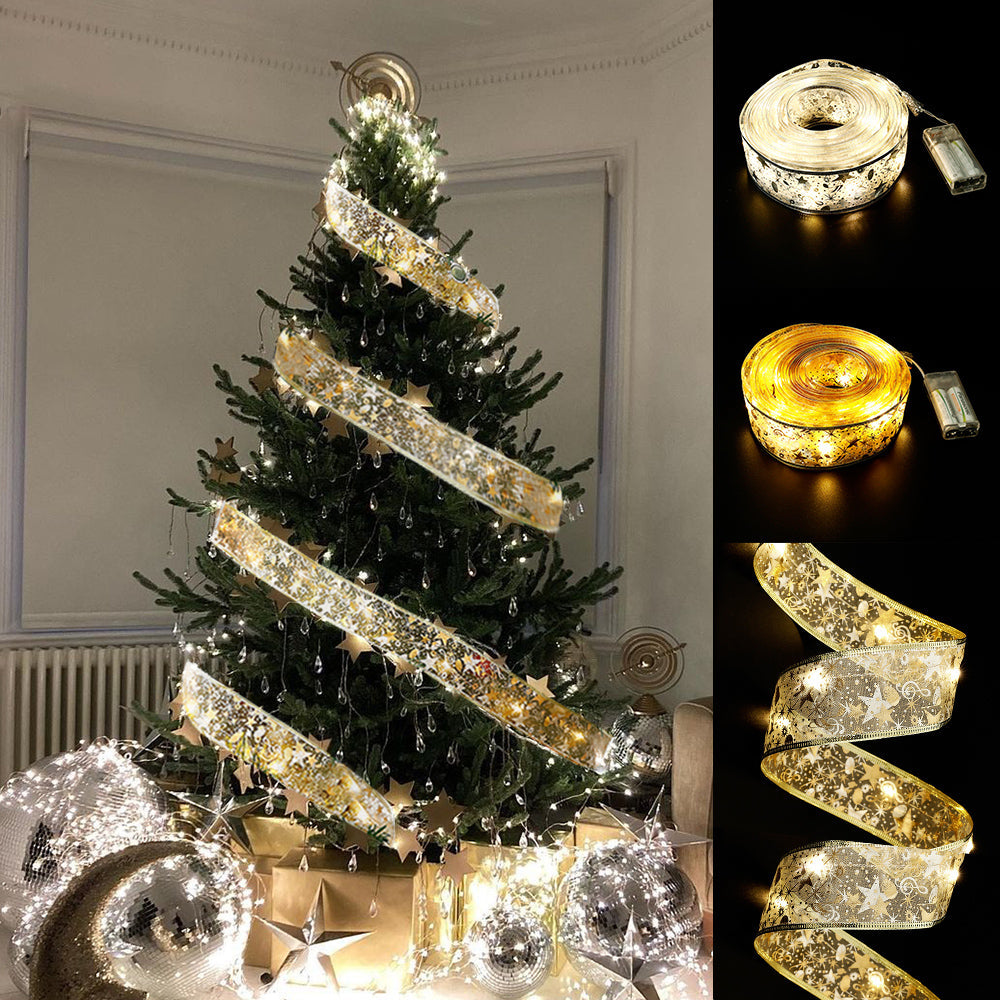Decorative LED Christmas ribbon bow tie light string for holiday home decor