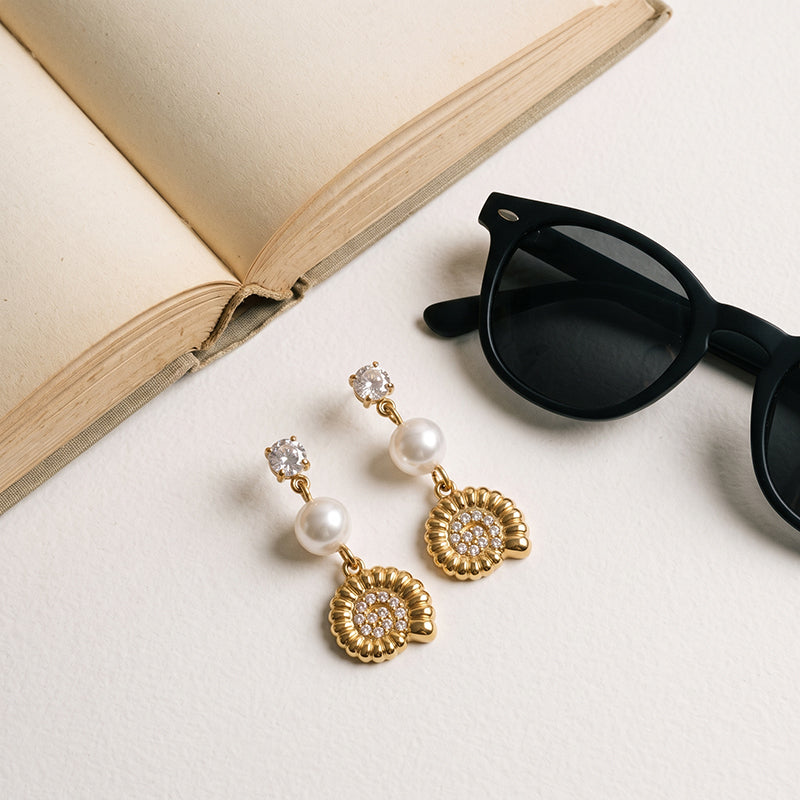 Bohemian Ocean Style High-quality Stainless Steel Seashell Shaped Pearl Earrings