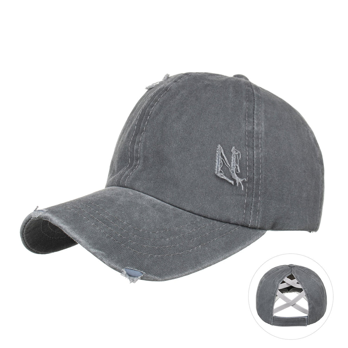 Washed Distressed Ponytail Baseball Cap