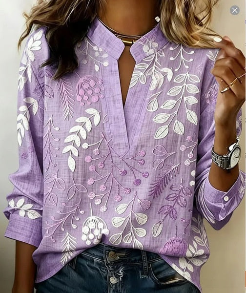 Women's Embroidered Floral Casual Long Sleeve Shirt Top - Image 7