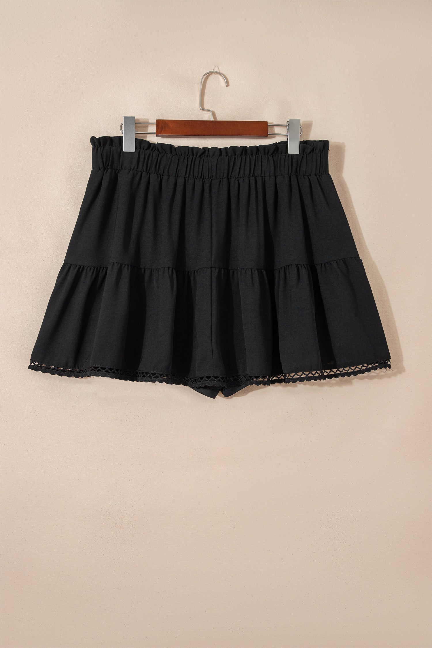 Navy Frilled Elastic Waist Lace Trim Boho Ruffled Shorts