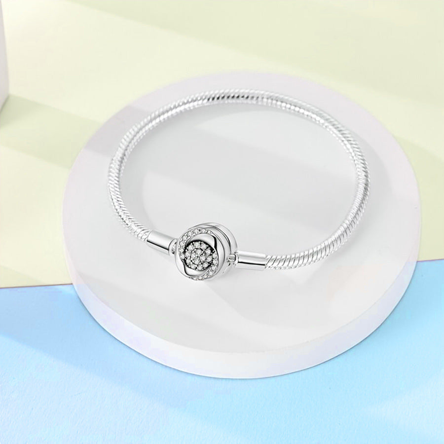 Woven Heart Bracelet with Clover Zircon, Silver-Plated Minimalist